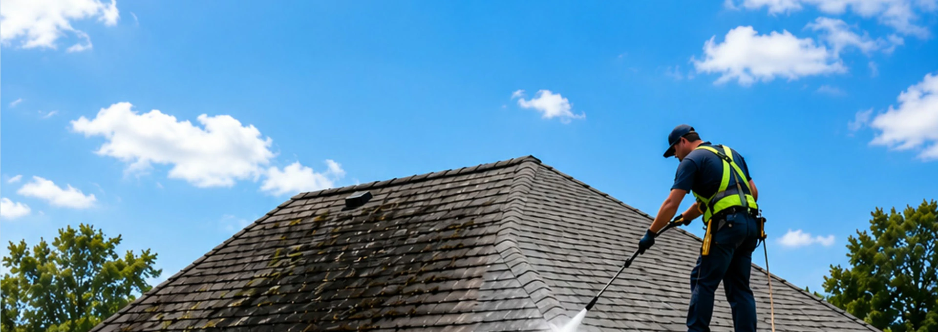 Roof cleaning and protection application
